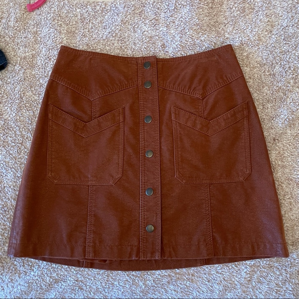 Brown suede button down mini skirt